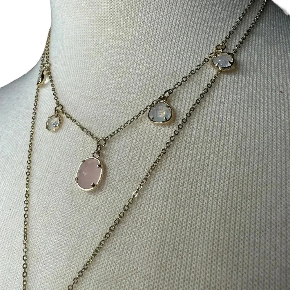 Gold and pink layered choker necklace women’s jewelry sparkly geode beads